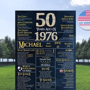 Póster de pizarra para el 50.º cumpleaños, en 1976, regalo para el 60.º cumpleaños de un hombre, decoraciones para el 80.º y 90.º cumpleaños.