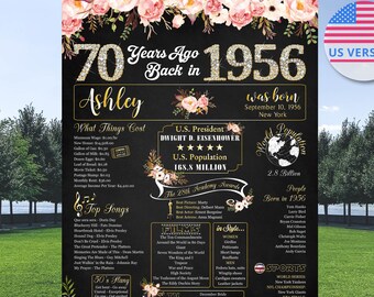 Personalisiertes 70er Jahre Frauen Geburtstagsplakat, 1956 Geburtstagstafel, 70 Jahre Dekorationen