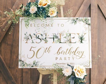 Cartello di benvenuto personalizzato per il 50° compleanno, decorazioni per il compleanno "50 anni amati", striscione personalizzato per la festa del 50° compleanno.
