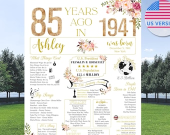 85th Women Birthday Poster, 1941 The Year You Were Born, 80th Poster, 85 Years Loved