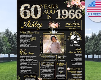 Printable 60th Birthday Photo for Women, 1966 Decorations, Fun facts in 1966, 60 Old