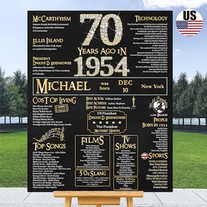 70th poster, 70th birthday, Back in 1954, What happened in 1954, 70th birthday gifts for him, 70th birthday decoration, 1954 poster digital