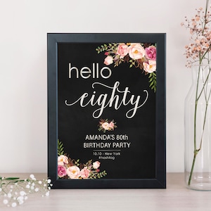 80th birthday decorations | 80th birthday welcome sign | Hello eighty welcome sign | 80th poster sign | 80th sign | 80th welcome poster