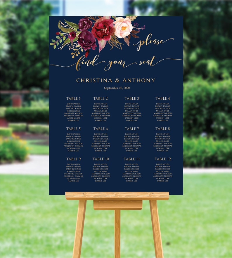 Printable Wedding Seating Chart Poster Wedding Seating Chart Etsy