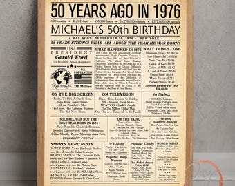 Personalized 50th Newspaper, 1976 Vintage Birthday, 50th Decorations