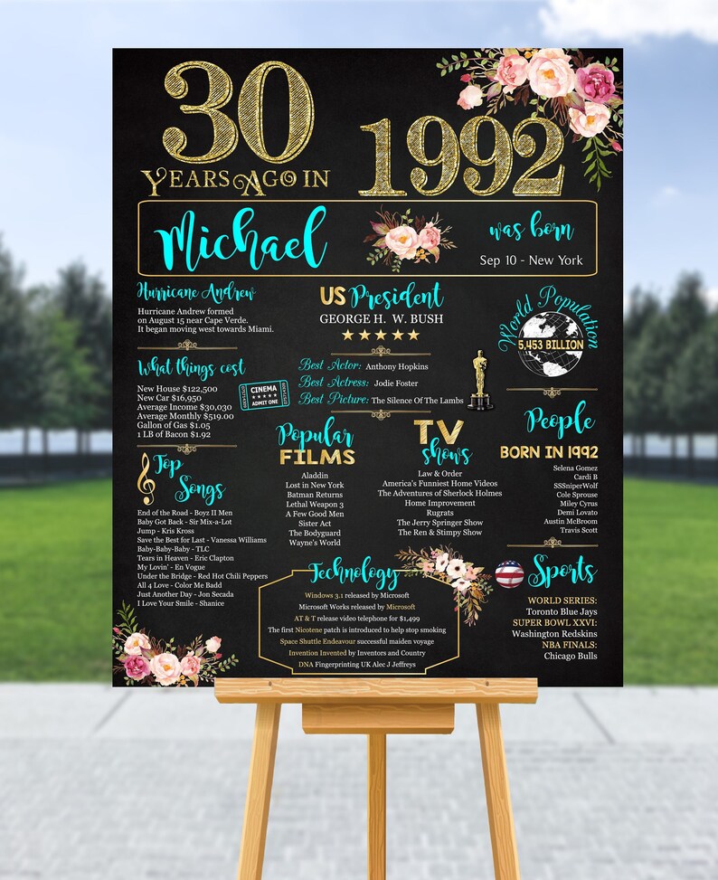 30th Birthday 30th Poster What Happened in 1992 - Etsy UK