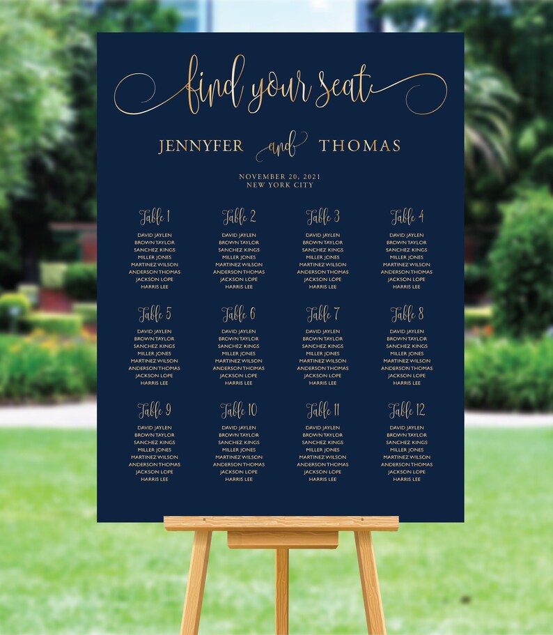 Navy wedding seating chart Wedding seating chart poster Etsy