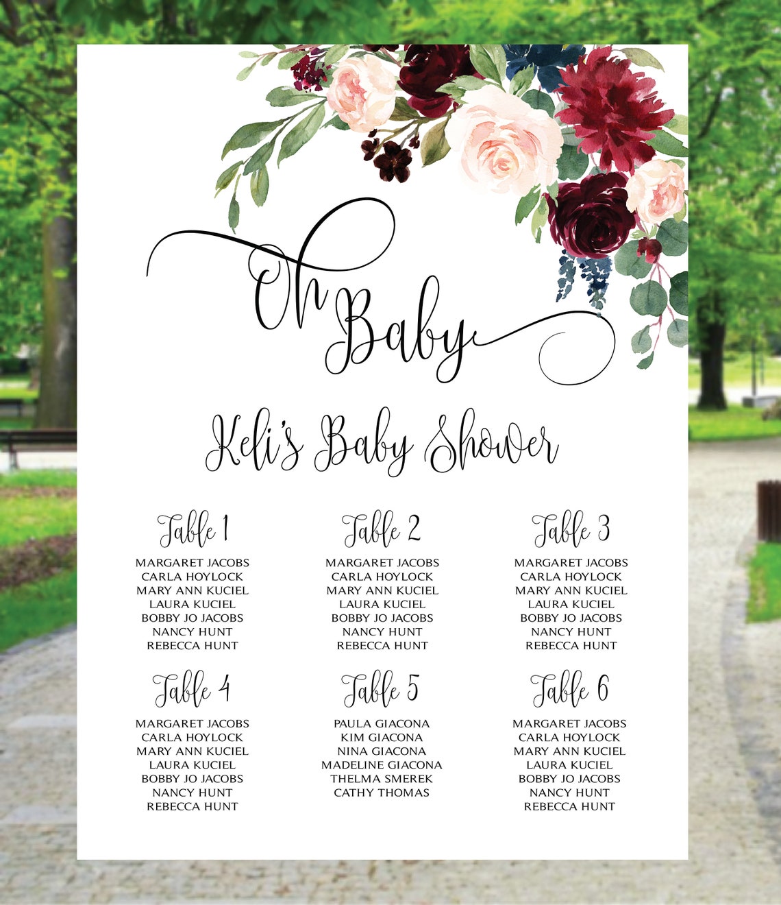 Baby Shower Seating Chart Board Oh Baby Seating Chart Baby Etsy
