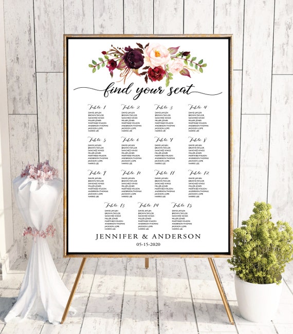 Printable Wedding Table Seating Chart