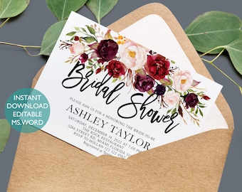 Bridal shower greeting card, Bridal shower invitation, Watercolor floral bridal shower invitation, Bridal Shower Instant Digital Download