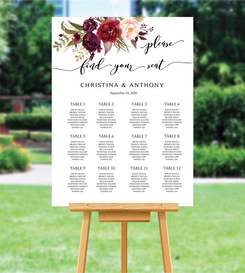 Printable Wedding Seating Chart Poster Wedding Seating Chart Etsy