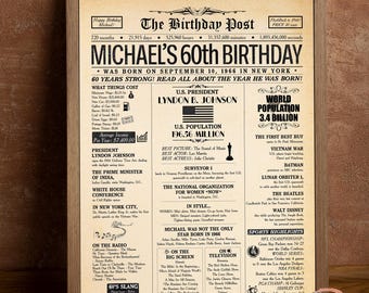 60th Newspaper Birthday Poster, What Happened  in 1966, 60 Years Old Party Decorations, 70th