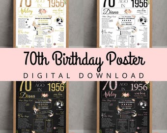 70.Geburtstag Blumenposter für Frauen, was 1956 passiert ist, vor 70 Jahren Banner