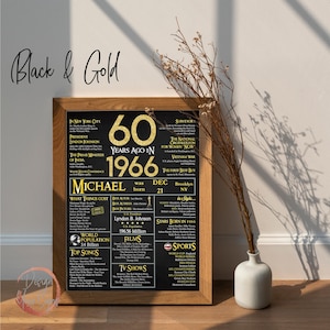 Personalized 60th Birthday Poster Black and Gold, What happened in 1966, 60 Years Ago image 13