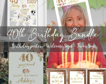 40th Women Birthday Bundle, Personalized 40th Fun Party Favors ideas, Photo Booth Frame