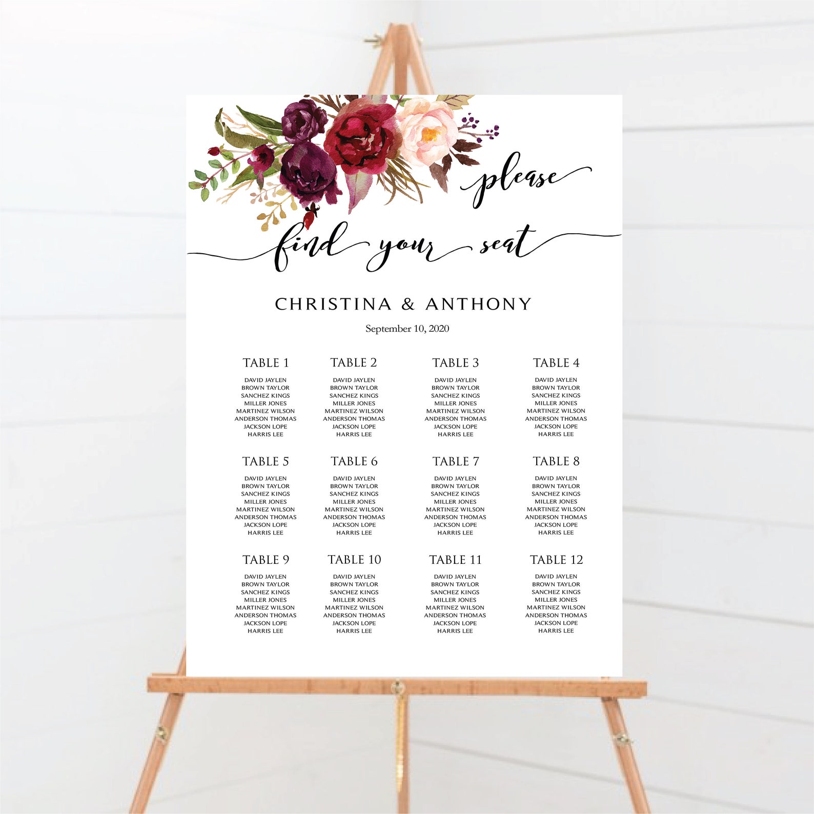 wedding table assignment seating