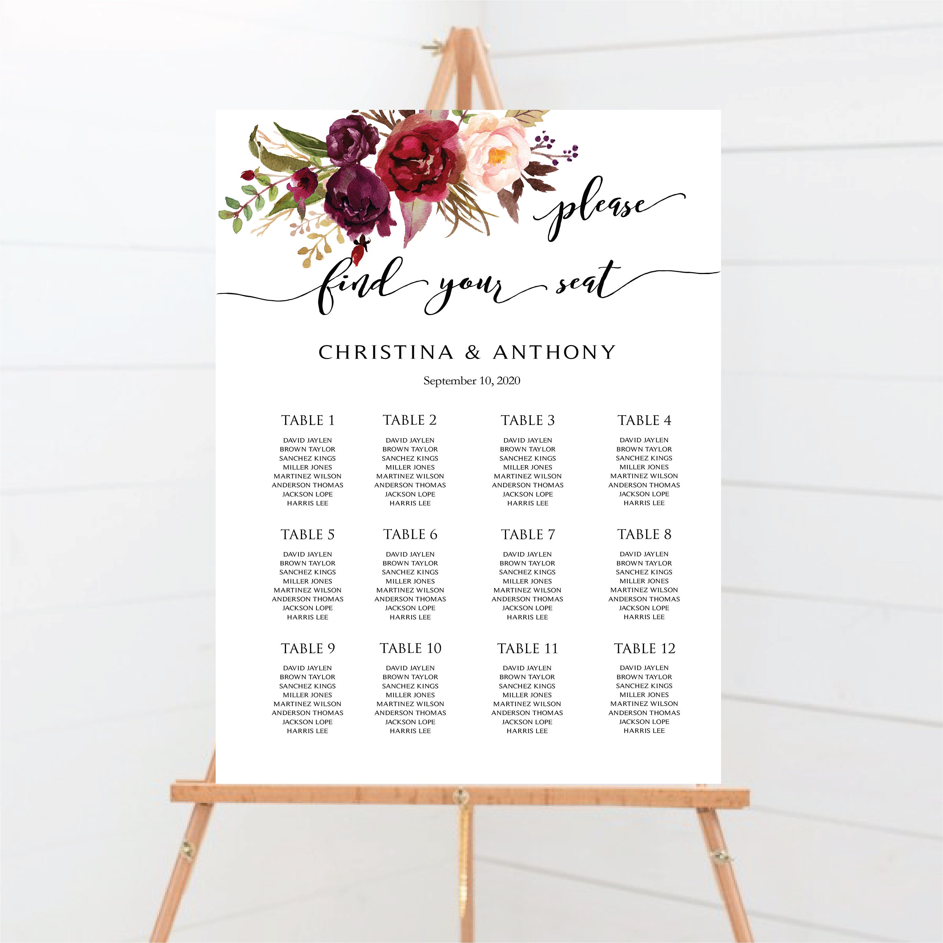 Wedding Seating Chart Printable