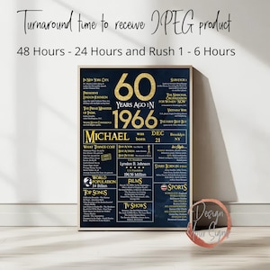 Personalized 60th Birthday Poster Black and Gold, What happened in 1966, 60 Years Ago image 7