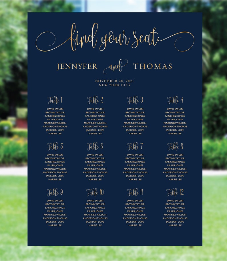 Navy wedding seating chart Wedding seating chart poster Etsy