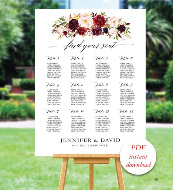 Printable Wedding Seating Chart Wedding Seating Chart | Etsy