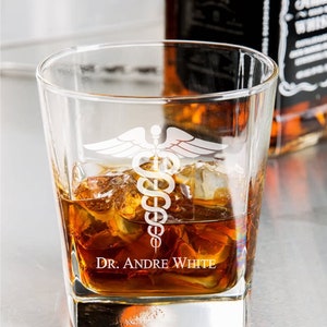 Personalized Medical Doctor / Physician / Caduceus /  D.O.F Whiskey Glass / Bourbon Glass / Scotch Glass / Father&#39;s Day Gift