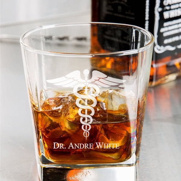 Medical Doctor / Physician / Caduceus - D.O.F Whiskey Glass / Bourbon Glass / Scotch Glass / Set of 2  / Father's Day Gift