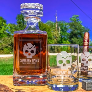 Corporate Logo Engraved Whiskey Decanter or Decanter Set of 3 / Personalized  / Employee Gift / Your Logo / Any Graphic / Christmas Gift
