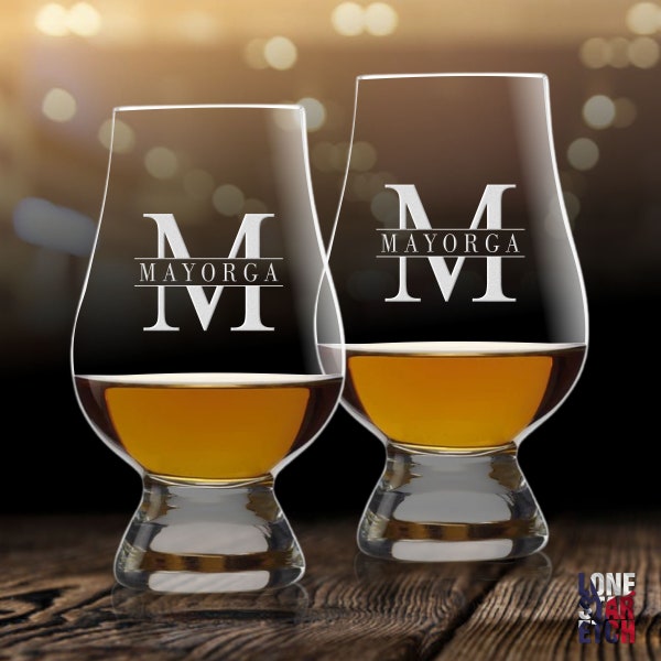 Personalized Glencairn Whiskey Glass / Bourbon Glass / Scotch Glass / Tasting Glass / Split Letter Monogram Glencairn  / Father's Day Gift