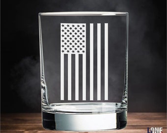 American Flag Vertical / D.O.F Whiskey Glass / Bourbon Glass / Scotch Glass Glasses / Father's Day Gift