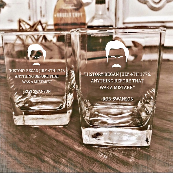 Ron Swanson - "History" -  D.O.F Whiskey Glass / Bourbon Glass / Scotch Glass / Set of 2     / Father's Day Gift