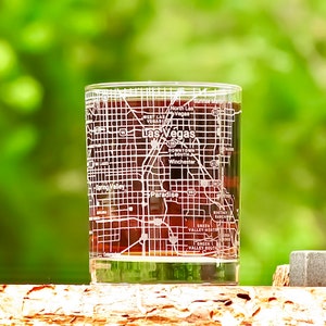 Las Vegas City Map Whiskey Glass: Sandblasted Bourbon Scotch Glass (13.5 oz)