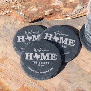 Welcome Home Slate Coaster Set / Your State / State Coasters / Real Estate Agent Closing Gift / Housewarming Gift / New Homeowner Gift