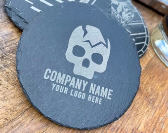 Corporate Logo Slate Coaster Set / Your Logo / Any Logo / State Coasters / Promotional Gifts / Etched Coaster Set  / Father's Day Gift