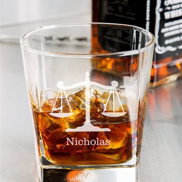 Scales of Justice - Whiskey Glass / Bourbon Glass / Scotch Glass  / Gift for Lawyer / Attorney / Paralegal / Father's Day Gift