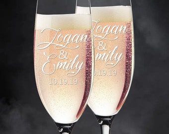 Bride & Groom Engraved Personalized Champagne Flutes / Wedding Flutes / Toasting Flutes / His and Hers / Set of 2  / Father's Day Gift