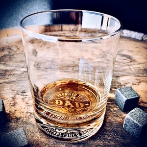 Promoted To DAD with EST. Date / Year / Old Fashioned Whiskey Glass / Bourbon Glass / Scotch Glass / Single Glass  / Father&#39;s Day Gift