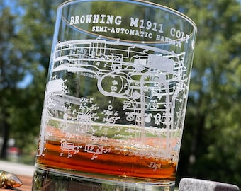 Vintage 1911 Patent / 360 Degree Wrap Engraved / Round Whiskey Glass / Bourbon Glass / Scotch / Single Glass   / Father's Day Gift