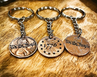 We The People Etched Penny Keychain / Patriotic Keychain / Gift for Patriot / US Constitution Gift  / Father's Day Gift