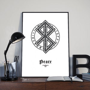 Peace Viking Symbol, Wall Art, Black And White Art, Digital Print, Poster, Art, Instant Poster Art, Digital Art, Nordic Runes, Peace image 2