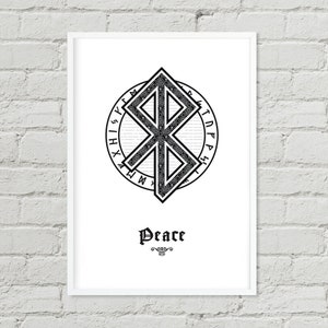 Peace Viking Symbol, Wall Art, Black And White Art, Digital Print, Poster, Art, Instant Poster Art, Digital Art, Nordic Runes, Peace image 1