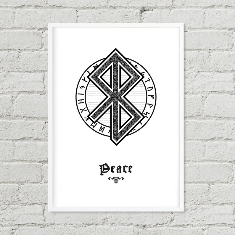 Peace Viking Symbol, Wall Art, Black And White Art, Digital Print, Poster, Art, Instant Poster Art, Digital Art, Nordic Runes, Peace image 1