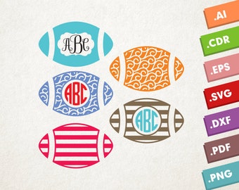 Footballs Set - SVG Vector. Instant download design for cricut or silhouette.  5 American Footballs. Monogram
