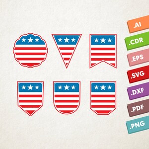 4 de julio & Día del Trabajo - SVG Vector. Diseño de descarga instantánea para cricut o silueta. Banderas digitales de EE.UU. clip art. Día de la Independencia EE.UU.
