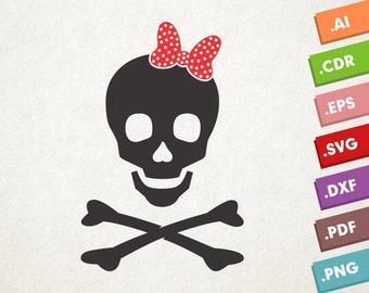 Female Pirate Skull - SVG, Vector files. Instant download design for cricut or silhouette. Female Skull. Skull.