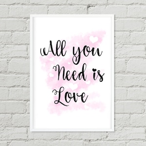 All you Need is Love, Wall Art, Digital Print, Poster, Art, Instant Poster Art, Digital Art. Recovery and Motivation. The Beatles.