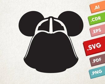 Fichiers vectoriels Darth souris - SVG. Conception de téléchargement instantané pour cricut ou silhouette. Star Wars. Mickey Mouse.