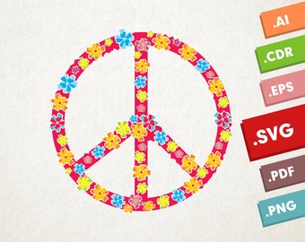 Peace Symbol. Hippie symbol - SVG, Vector Illustration. Instant download design for cricut or silhouette. Hippie pink.