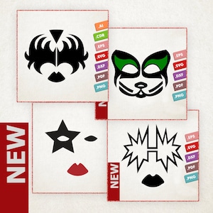 KISS 4 Maskers - SVG Vector Promo Pack. Kus make-up maskers. Direct downloaden voor cricut of silhouet. Kus make-up vorm SVG. Kusbandpakket!