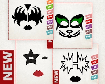 KISS 4 Masks - SVG Vector Bundle. Kiss makeup masks. Instant download for cricut or silhouette. Kiss makeup shape SVG. Kiss band Pack!