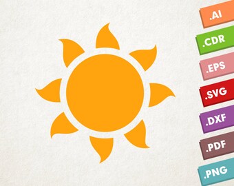 Sun symbol - SVG Vector. Instant download for cricut or silhouette.  SVG Summer Sun, Luau festival, Yellow sun. Hawaii Summer. Sun clipart.